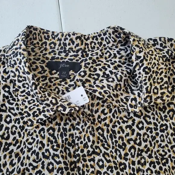 J Crew Shirt Womens 22 Brown Black Leopard Animal Print Silk Button Front J8152 - Picture 2 of 10